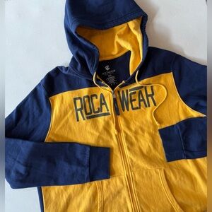 Rocawear Classic Men’s 2XL Full Zip Hoodie Navy Yellow Y2K Logo Hip Hop